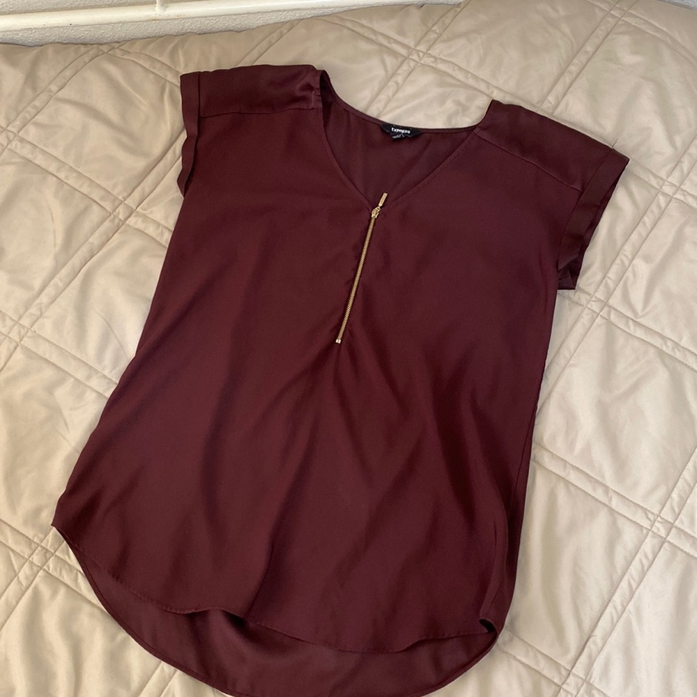Express Rolled Sleeve Zipper Blouse